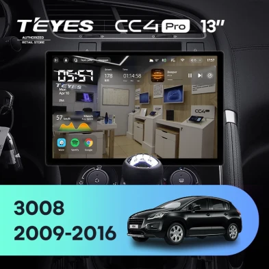 Штатная магнитола Teyes CC4 Pro 12/256 Peugeot 3008 1 (2009-2016) F2 (13")