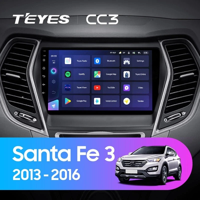 Штатная магнитола Teyes CC3 6/128 Hyundai Santa Fe 3 (2013-2016) Тип-A