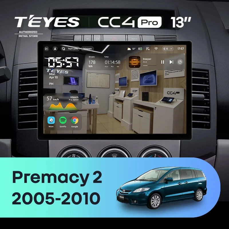 Штатная магнитола Teyes CC4 Pro 12/256 Mazda Premacy 2 (2005-2010) (13")
