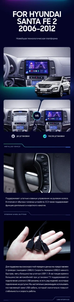 Штатная магнитола Teyes CC3L 4/32 Hyundai Santa Fe 2 (2006-2012)