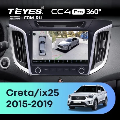 Штатная магнитола Teyes CC4 Pro 360 12/256 Hyundai Creta 1 (2015-2019) с кнопками