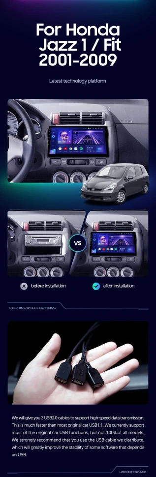 Штатная магнитола Teyes CC3 2K 4/32 Honda Fit 1 (2001-2009)